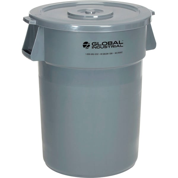 Global Industrial Plastic Trash Can with Lid, 44 Gallon Gray 240462GYCL - main